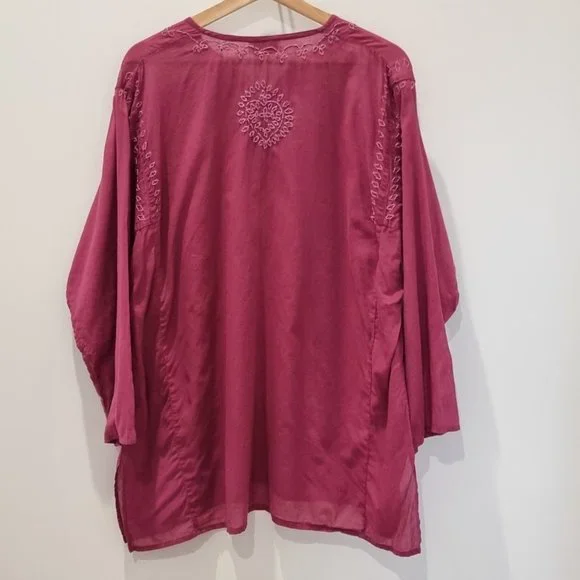 Tree of Life Ladies Blouse Tunic Top One Size Cotton Purple Embroidered - Picture 4 of 8